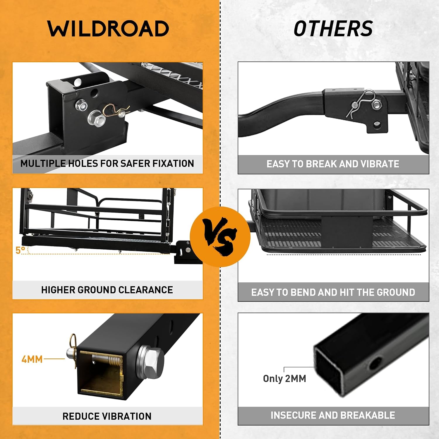 Wildroad 500 Lbs Hitch Cargo Carrier Set, Heavy Duty Cargo Carrier Hitch Mount 60"x24"x14" for 2" Receiver, SUV Car Truck, Includes Waterproof Cargo Bag, Cargo Net, Straps & Dual Tightener