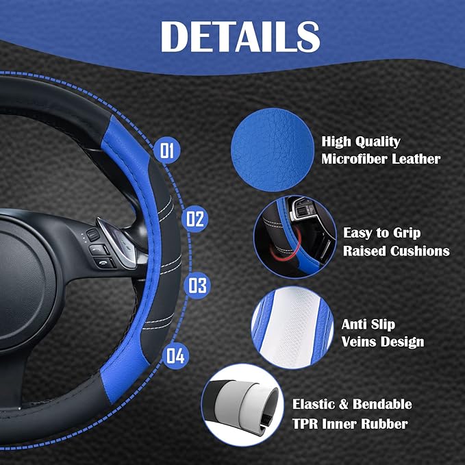 CAR PASS Line Rider Microfiber 15.5-16 Inch Leather Sporty Steering Wheel Cover - Image 3