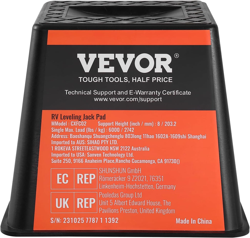 VEVOR Trailer Jack Block, 6000 lbs Capacity per RV Leveling Block, Polypropylene RV Camper Stabilizer Blocks, RV Travel Accessories Use for Any Tongue Jack, Post, Foot, 5th Wheels, 4-Pack
