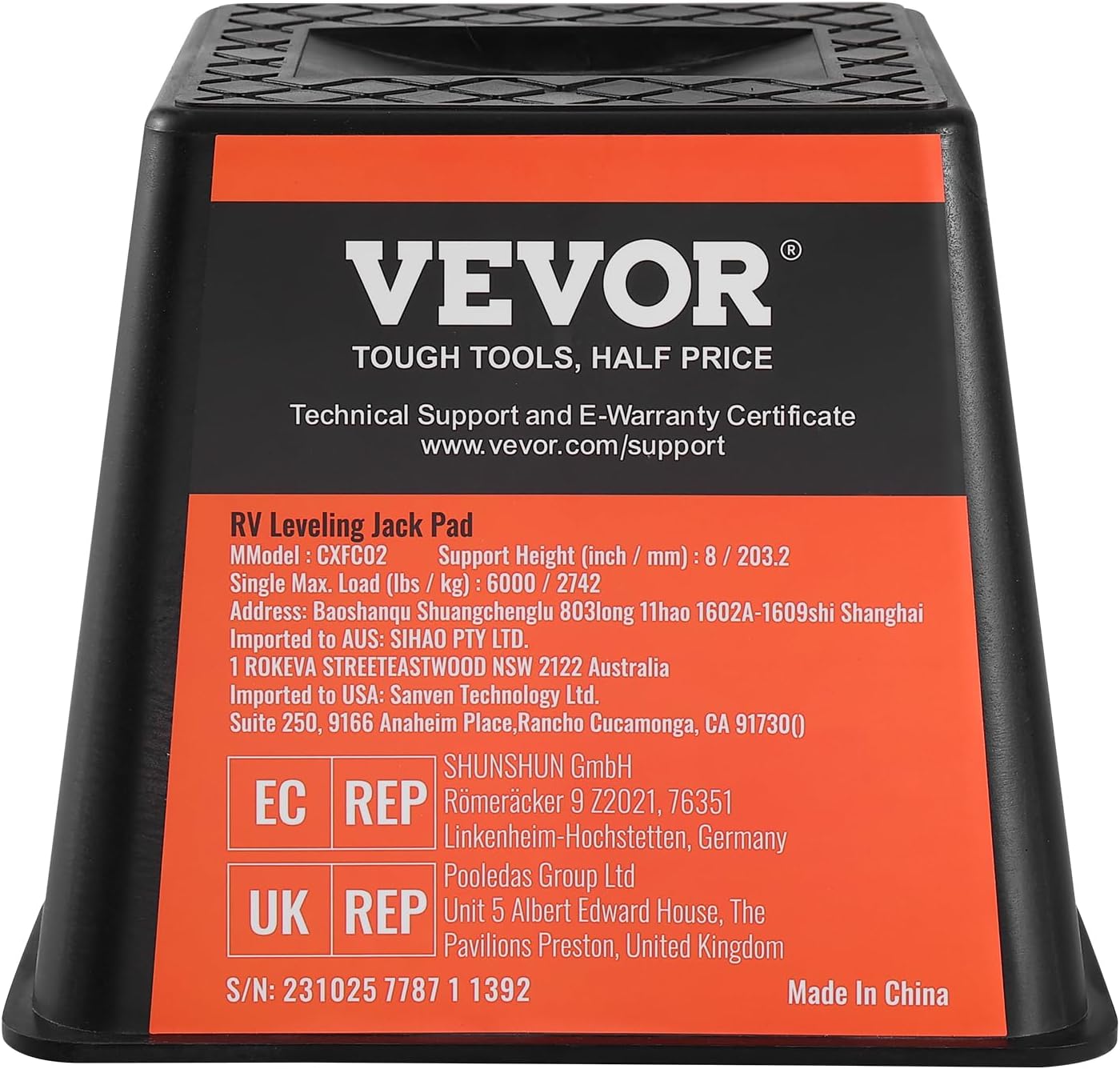 VEVOR Trailer Jack Block, 6000 lbs Capacity per RV Leveling Block, Polypropylene RV Camper Stabilizer Blocks, RV Travel Accessories Use for Any Tongue Jack, Post, Foot, 5th Wheels, 4-Pack