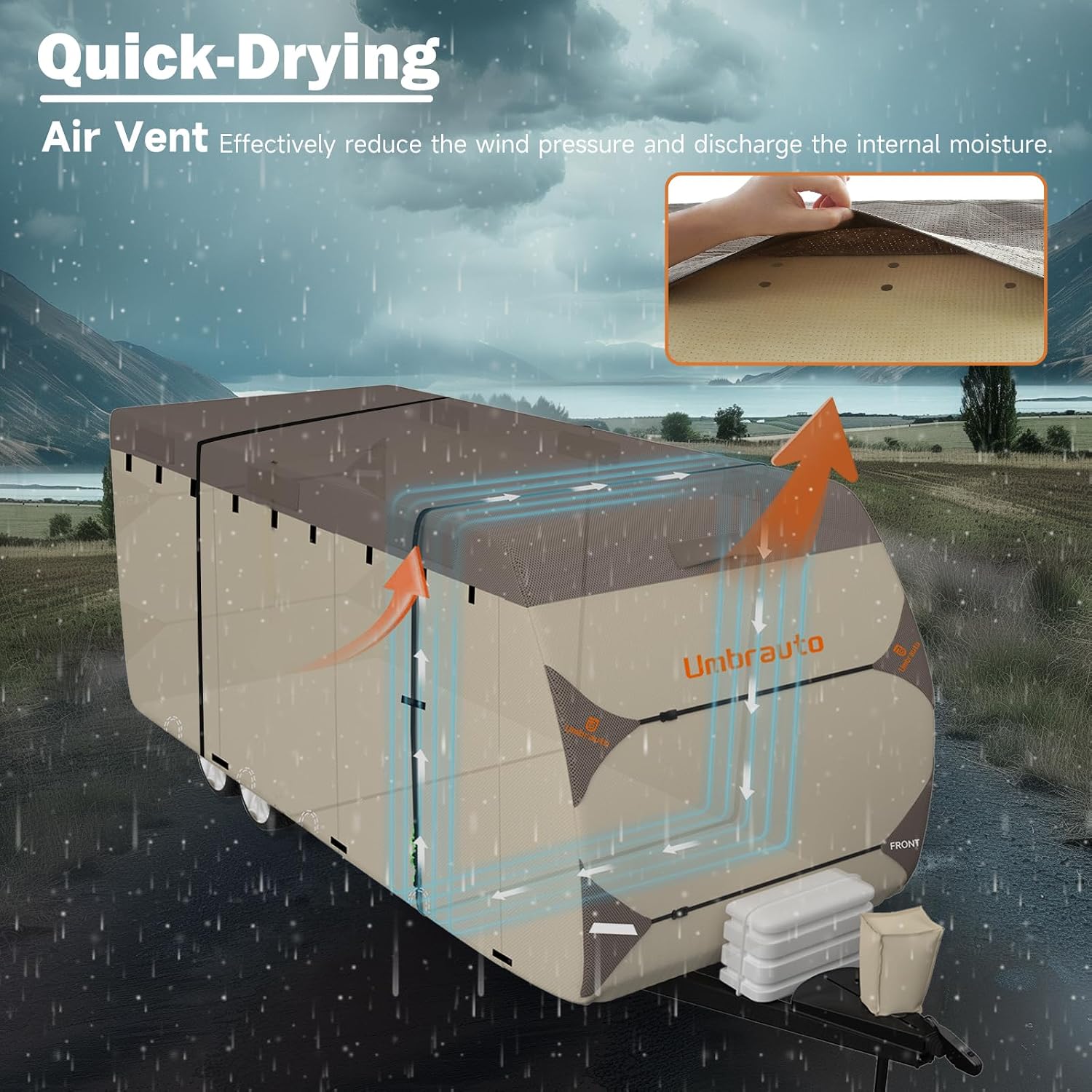 Umbrauto Travel Trailer RV Cover 24' ~ 27' – Upgraded 9-Layers Top Camper Cover, Waterproof & Windproof Heavy Duty Toy Hauler RV Cover for Winter Snow with Tongue Jack Cover, Gutter Covers