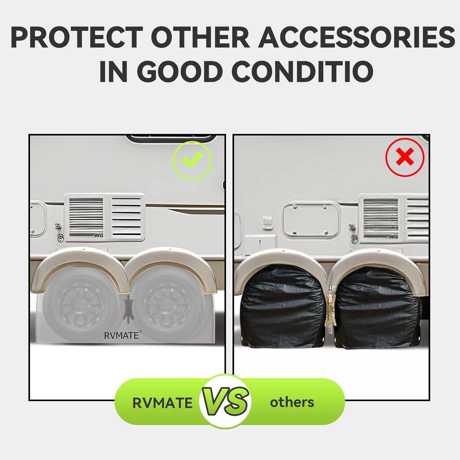 RVMATE RV Tire Covers, Dual Axle Wheel Cover (2 Pack) Fits 27"-30" Diameter Tires, Waterproof Anti-UV 420D Oxford Silver Dual Tire Covers RV Accessories for RV/Truck/Trailer