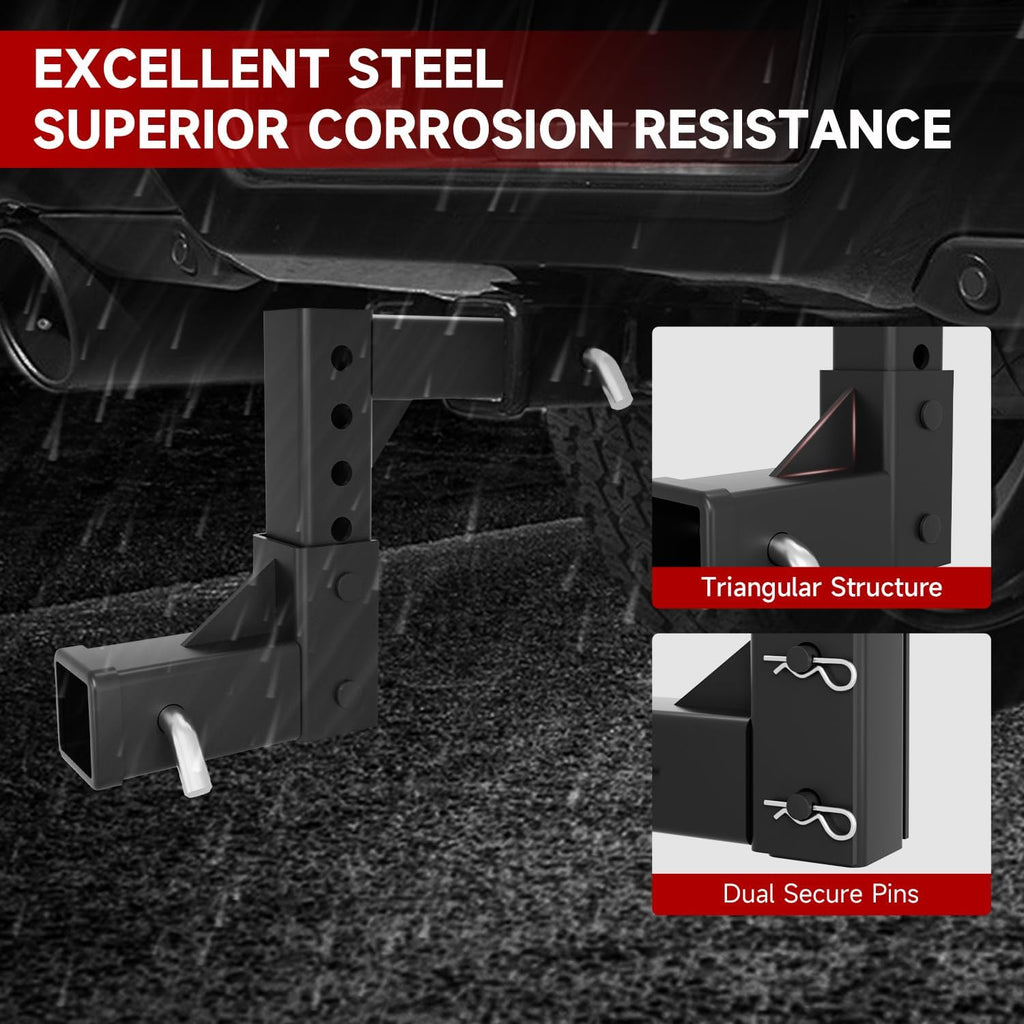 Adjustable Trailer Hitch for 2" Receiver, 9.6" Drop/Rise, 5000 lbs Towing Capacity, Heavy Duty Steel Tow Hitch with 4 Pins for Truck
