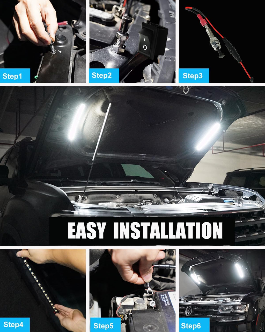 Under Hood Light Under Hood Led Light Kit for Car Engine Bay Led Light kit Car Hood Work Lights Inspection Lights with Automatic On/Off, Universal Fits Any Vehicle 12V 1Set