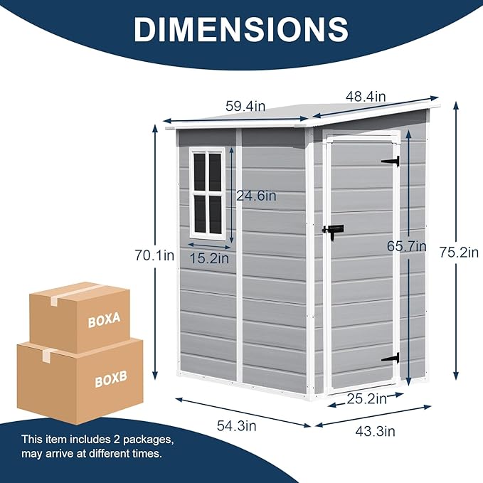 5x4 FT Small Resin Shed, Waterproof Outdoor Shed - Image 7