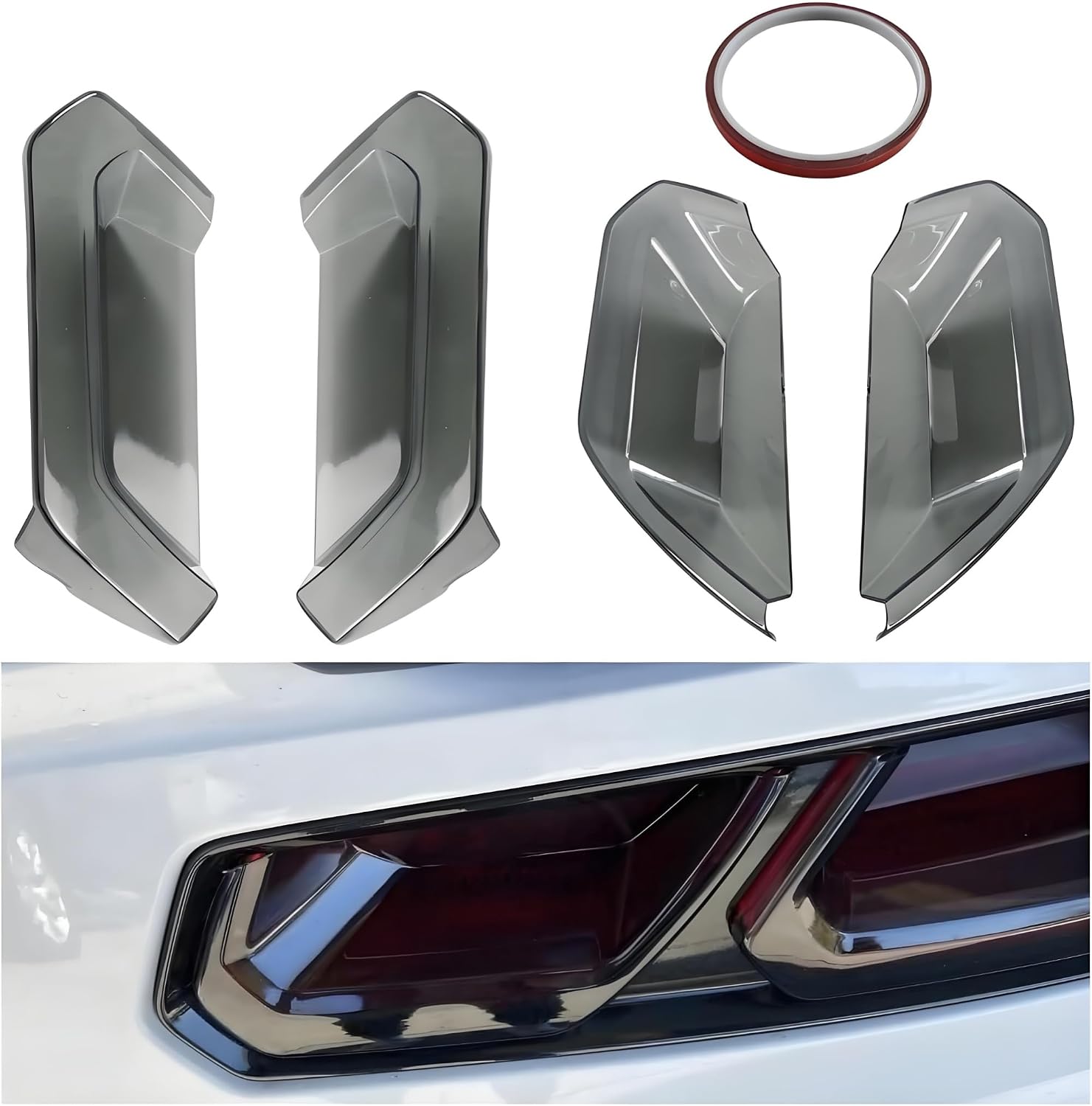 Tail Light Covers Guards Fit For Chevy Corvette C7 2014-2019 1LT/ 2LT/ 3LT/ Z06/ Z51/ ZR1/ LZ, Smoked Black Rear Light Protective Cover Guards Trim Set Exterior Accessories