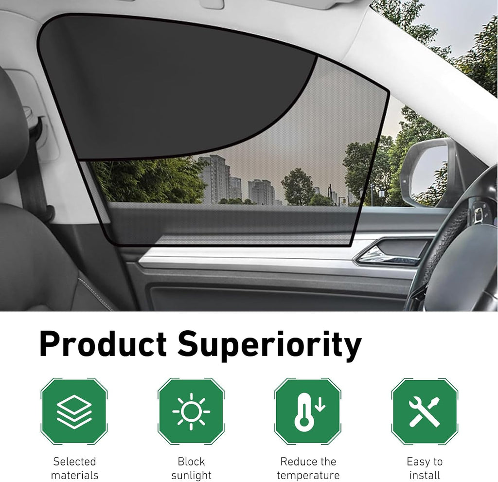 2 PCS Car Window Shades, Magnetic Double Layer Side Window Sun Shade, Breathable Privacy Protection Side Front Windows Cover, Essential Summer Accessories, for Most Cars, Trucks, SUVs (Black)