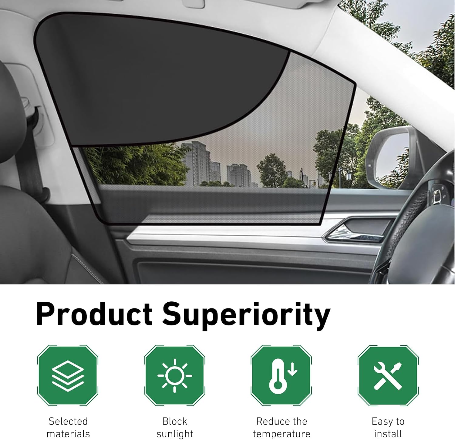 2 PCS Car Window Shades, Magnetic Double Layer Side Window Sun Shade, Breathable Privacy Protection Side Front Windows Cover, Essential Summer Accessories, for Most Cars, Trucks, SUVs (Black)