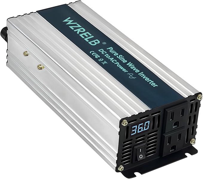 WZRELB 1200W Pure Sine Wave Inverter 36V DC to 110V 120V AC Power Converter by WZRELB