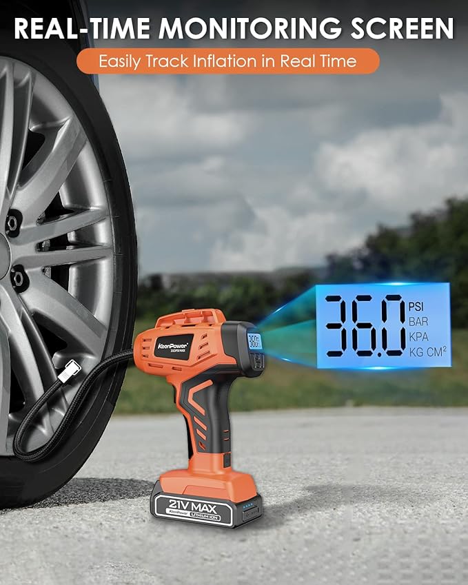 Tire Inflator Air Compressor, 21V Cordless Car Tire Pump