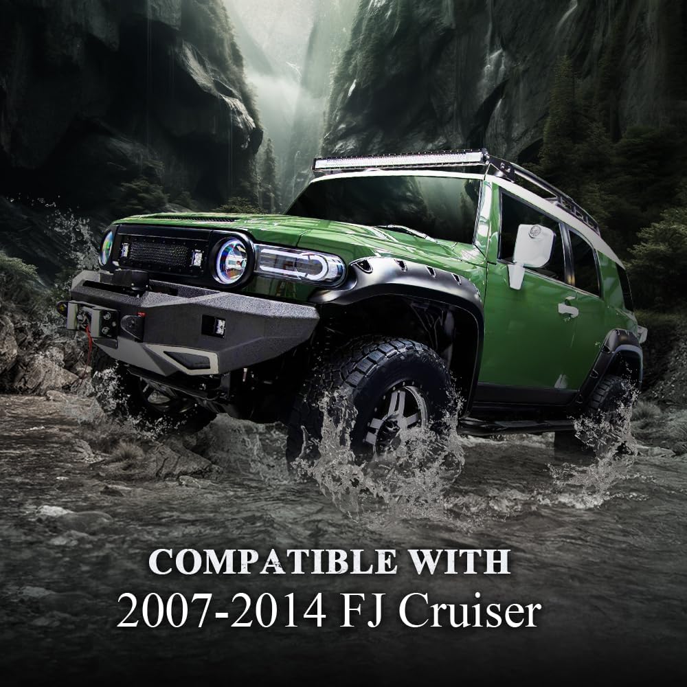 ANDPLAY Fender Flares 4pcs Compatible With Toyota FJ Cruiser 2007 2008 2009 2010 2011 2012 2013 2014, Black Wheel Cover Protector Smooth Pocket Riveted Style