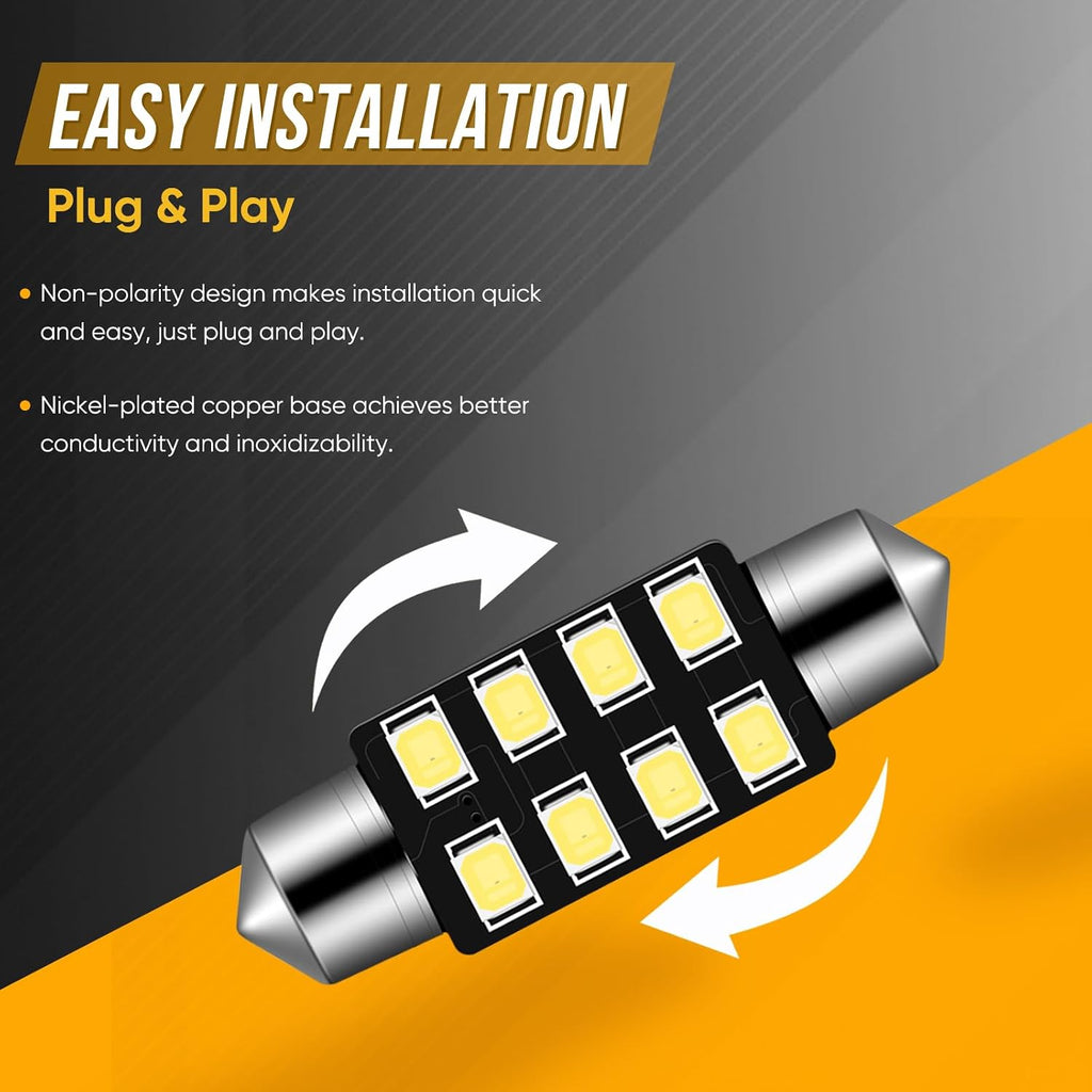 Audak Festoon LED Bulb 39mm 2835 8SMD Canbus Error Free Fit for Interior Dome Map Lights Door Courtesy Lights Trunk Lights License Plate Lights (Pack of 4)