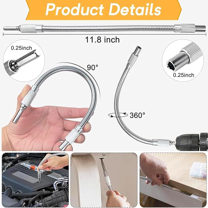 17Pcs Tools Flexible Drill Bit Extension, Include 3Pcs Rotatable Socket Adapter - Image 9