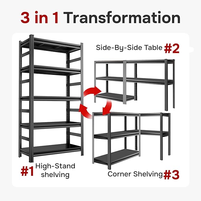 48" W, Heavy Duty 5-Tier Steel Garage Shelving Unit | 3800LB Capacity| Garage & - Image 8