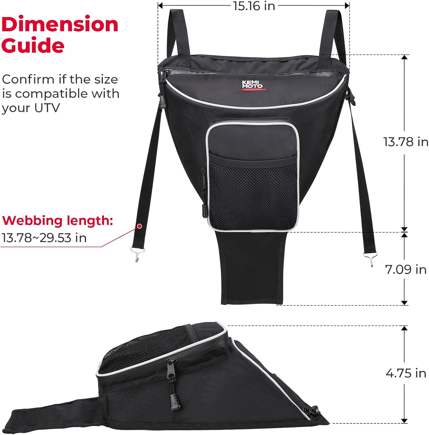 KEMIMOTO UTV Center Storage Bag 1680D High-Density Cab Pack Center Seat Bag | Compatible with Polaris RZR XP 1000 Turbo S 900 570 800 2014-2023 Storage Accessories with Multiple Pockets Easy Install