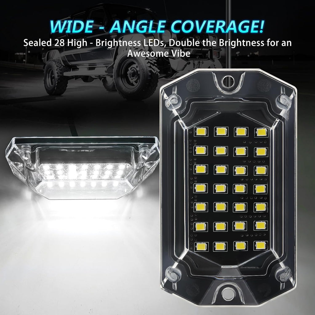 20Pods Full Angle All Pure White LED Rock Lights Full Kit Plug and Play & Pre Wired 6500K with Switch Harness Wiring Extension Fuse, 560Chips Waterproof Underglow 12V for Semi Trucks Pickup Offroad