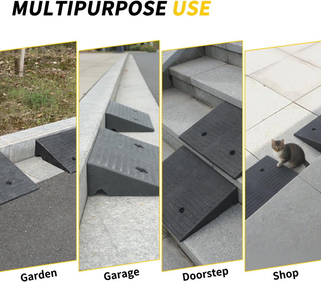 Rubber Curb Ramps for Driveway Curb Ramps for Sidewalks Door Ramps for Thresholds Heavy Duty 2 Pack 4 inch Rise Ramps for Wheelchairs Shed Ramp for Riding Mower 7000lbs Powersport Loading
