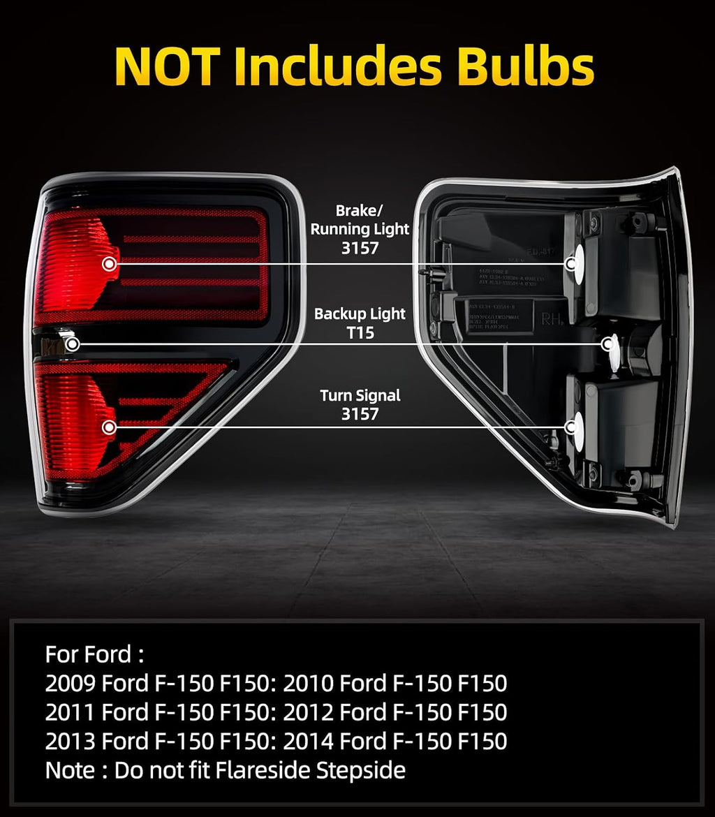 OKLPF Rear Brake Tail Light Compatible With 2009 2010 2011 2012 2013 2014 Ford F150 F-150,Replace Red Taillight Assembly Red Smoked Tail light,Included A Luxurious Box,Driver and Passenger Side