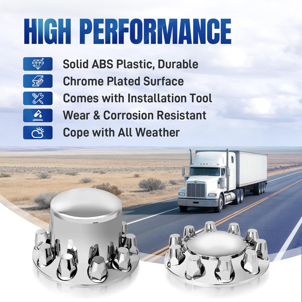 32/33mm Semi Truck Lug Nut Covers Wheel Covers Kit with 2 Front & 4 Rear, ABS Chrome Plastic Thread-On Lug Nut Covers with Installation Tool, Removable Hub Caps Kit for Semi Truck Trailer