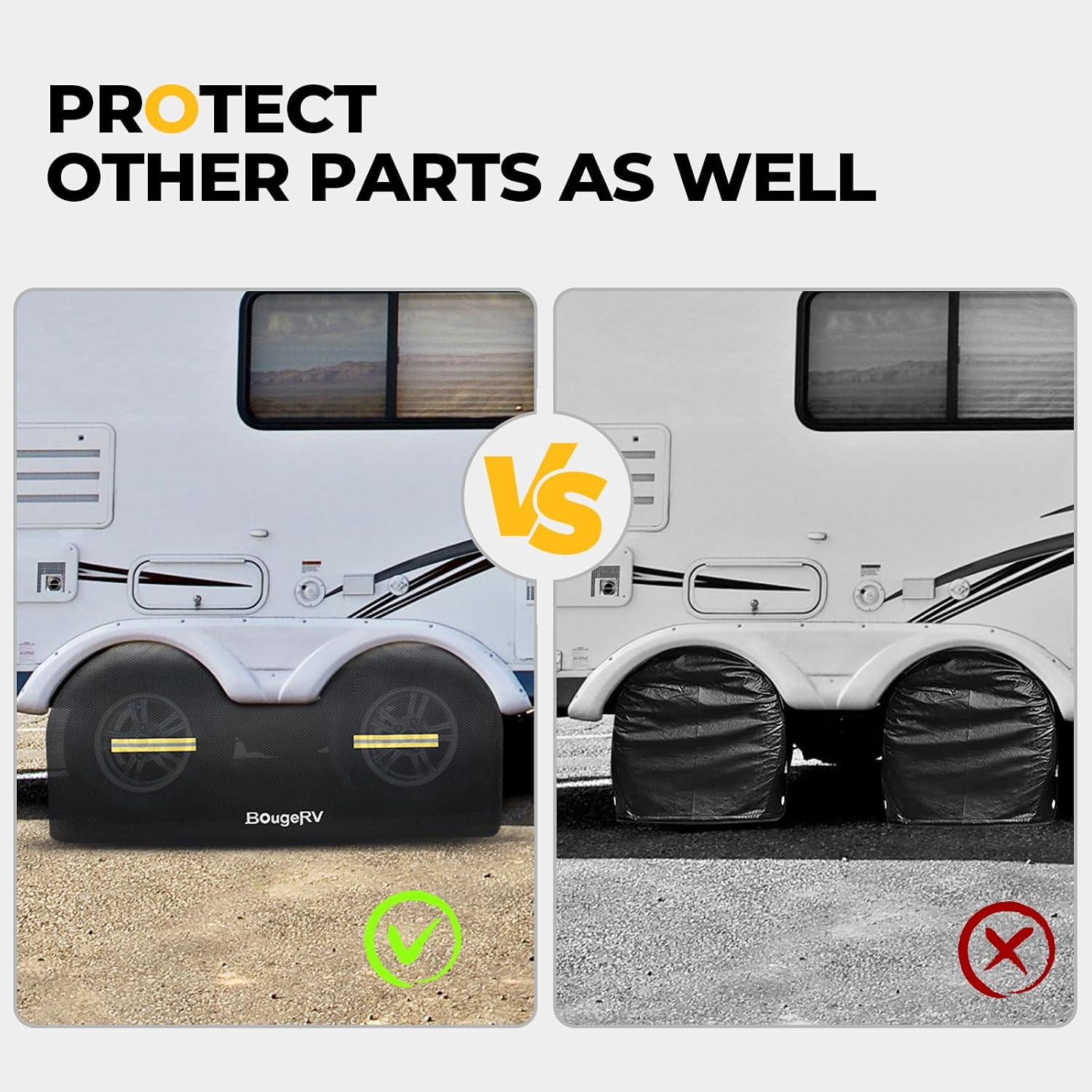BougeRV RV Tire Covers, Dual Axle Wheel Cover (2 Packs) Fits 30"-33" Diameter Tires, Waterproof Anti-UV Tire Covers Accessories with Reflective Tape for RV/Trailer/Truck, Black