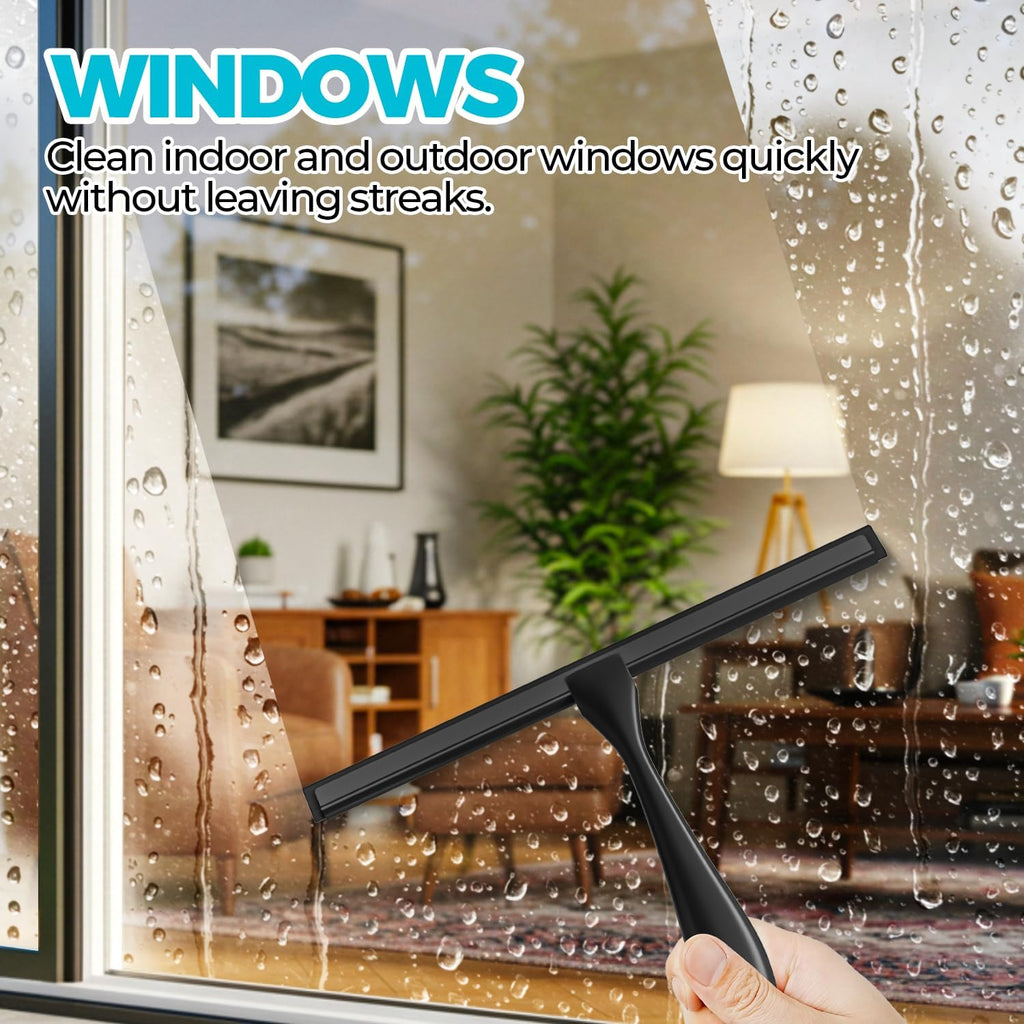 ALFLOD 12-Inch All-Purpose Shower Squeegee for Shower Doors, Tile Shower Walls, Bathroom, Window, Glass and Car Windshield, Mirrors and Kitchen-Stainless Steel, Black
