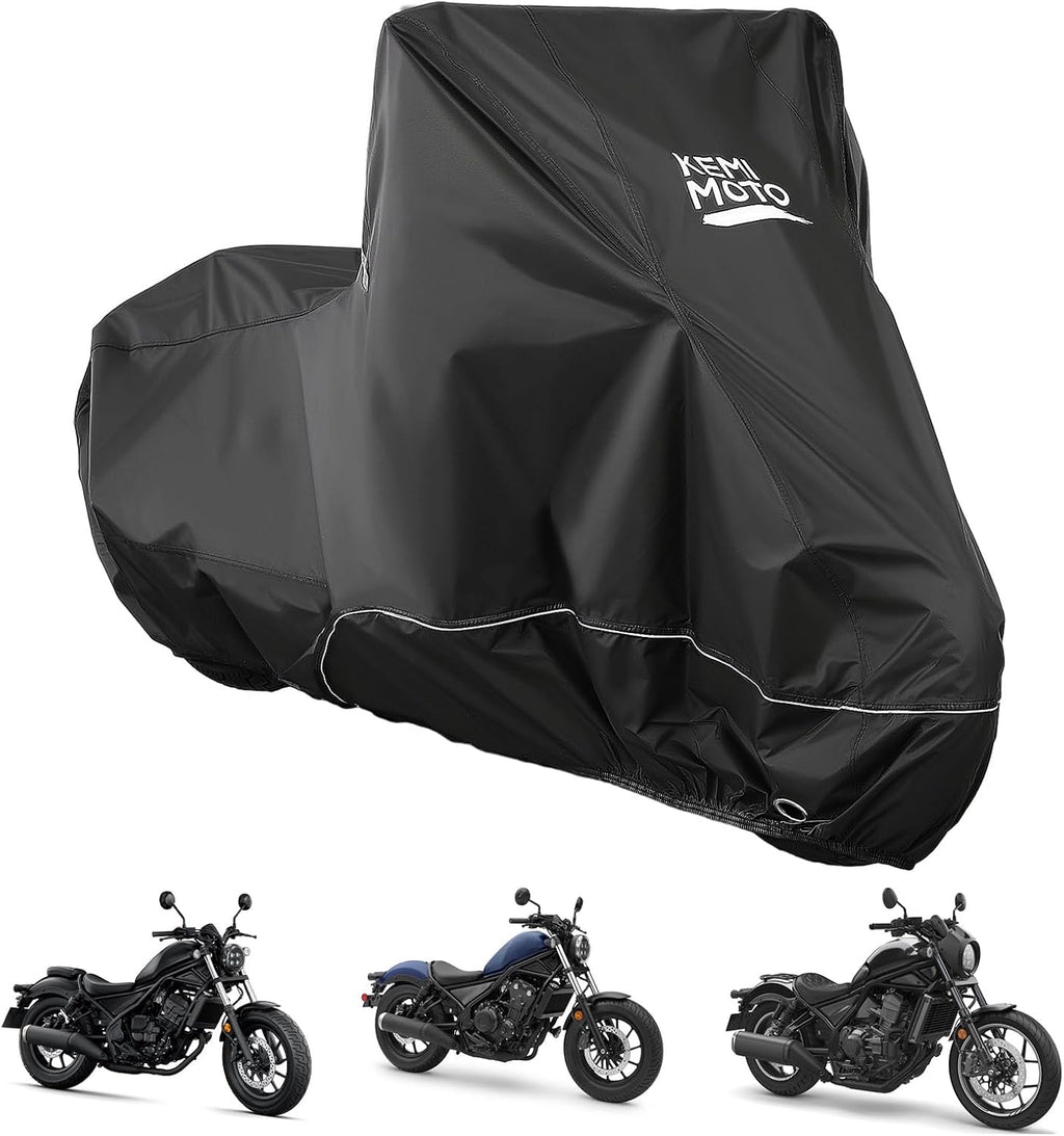 KEMIMOTO Heavy Duty 420D Motorcycle Cover Storage Bag Fit Waterproof Fit for Rebel300 500 1100 Sportster Iron 883 Shadow Vulcan S Boulevard S40 Outdoor All Weather Rain Snow Dust UV Cover & Lock Hole