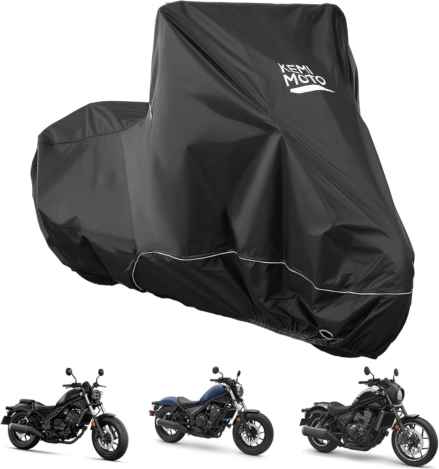 KEMIMOTO Heavy Duty 420D Motorcycle Cover Storage Bag Fit Waterproof Fit for Rebel300 500 1100 Sportster Iron 883 Shadow Vulcan S Boulevard S40 Outdoor All Weather Rain Snow Dust UV Cover & Lock Hole
