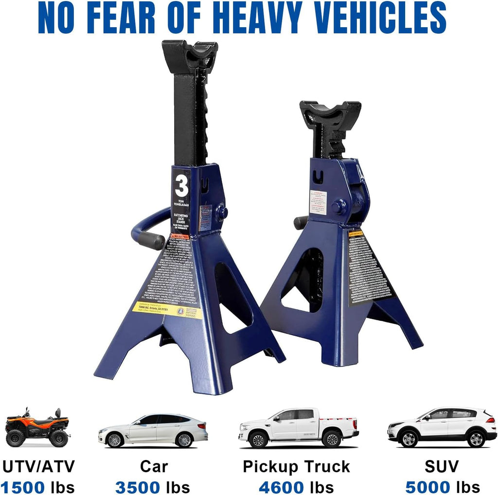 TCE AT43202U Torin Steel Jack Stands: 3 Ton (6,000 lb) Capacity, Blue, 1 Pair