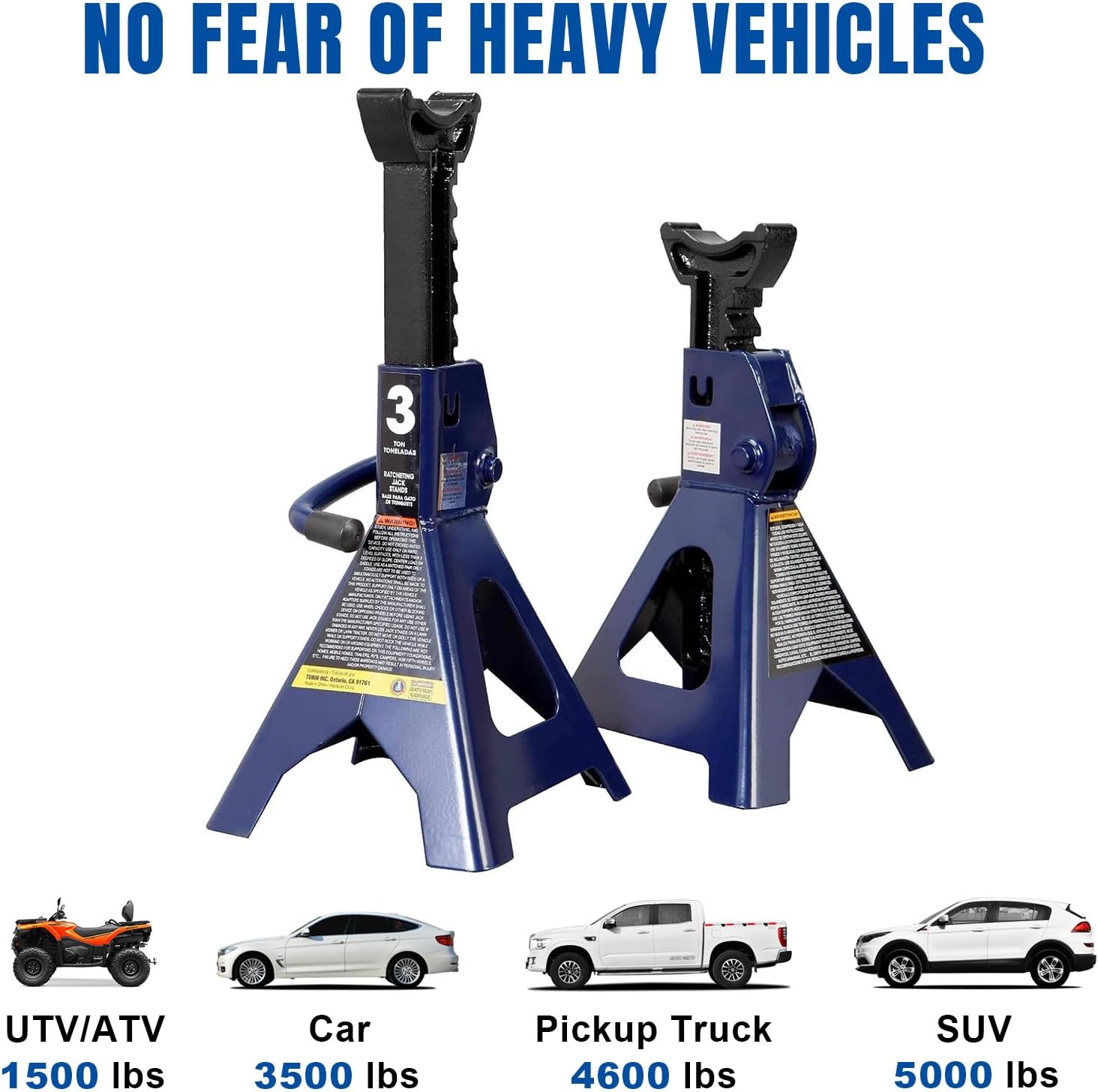 TCE AT43202U Torin Steel Jack Stands: 3 Ton (6,000 lb) Capacity, Blue, 1 Pair