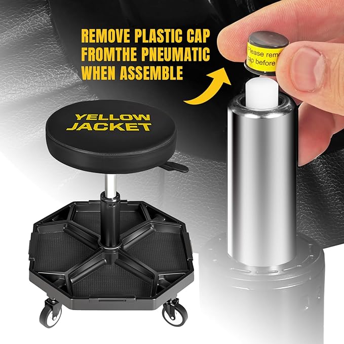 YELLOW JACKET Rolling Garage Seat Adjustable Pneumatic Shop Creeper Seat 300Lbs - Image 6