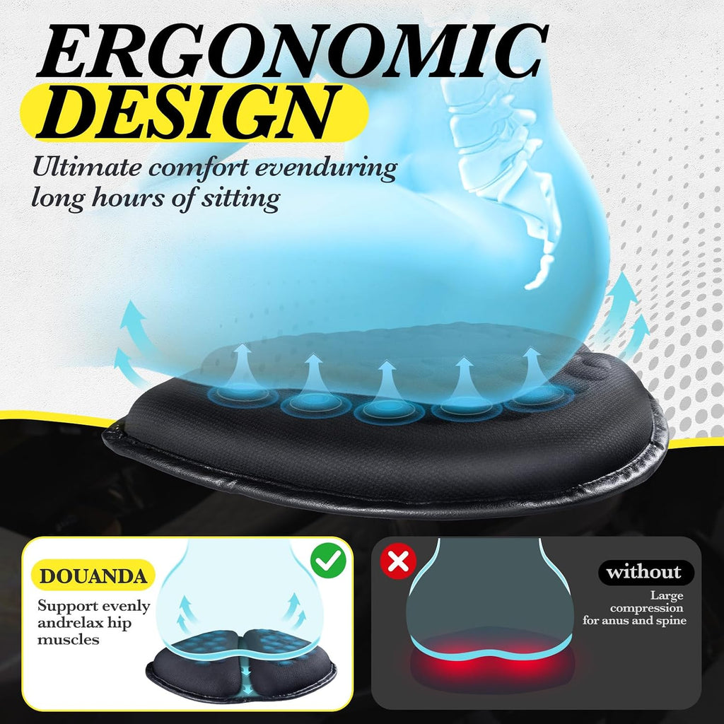 Foldable Motorcycle Gel Seat Cushion with Sunshade Cover – 3D Dome-Shaped Shock Absorption Seat Pad, Comfort & Butt Protection for Long Rides, Stay Cool & Comfortable