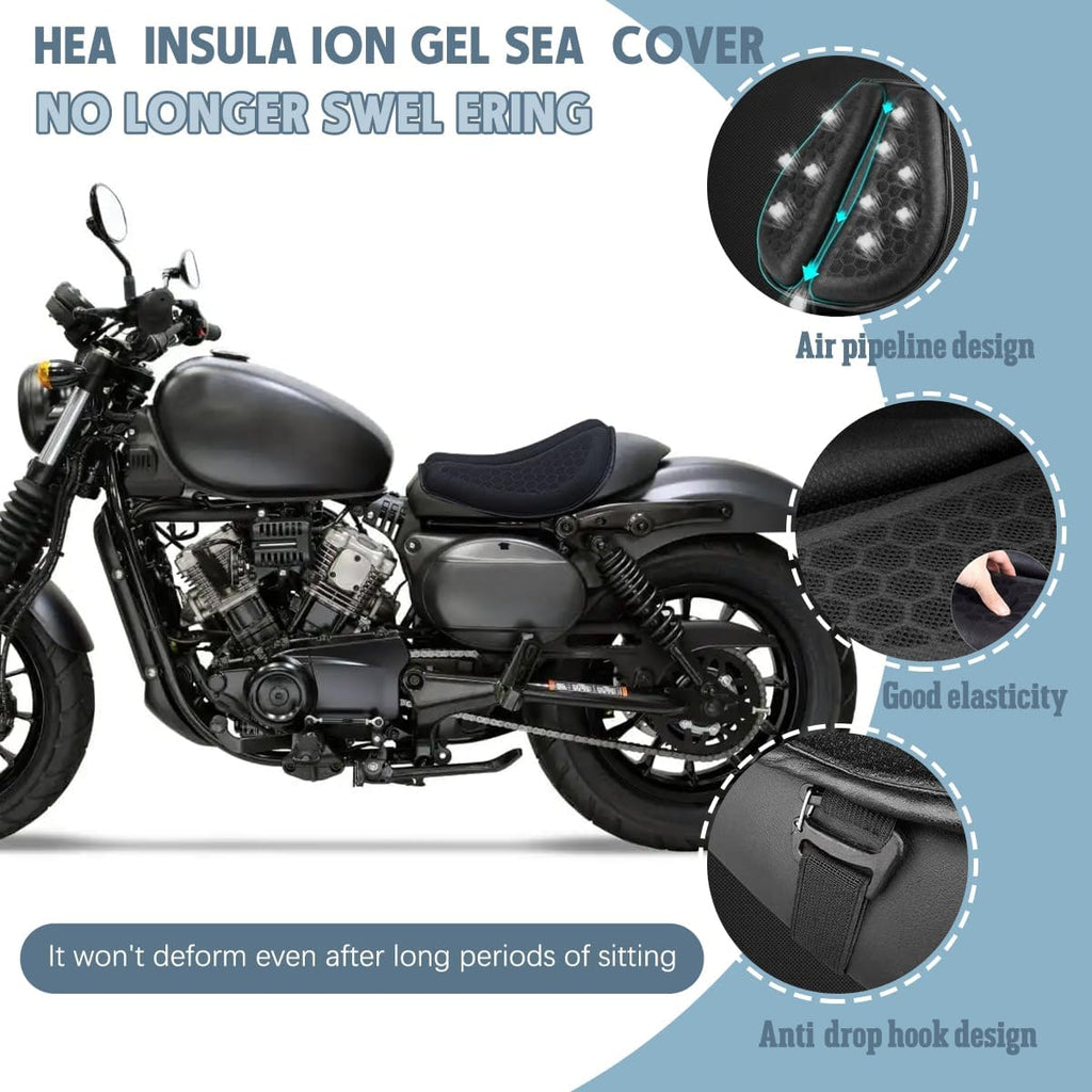 Shake Rider Cushion - Motorcycle Gel Seat Pad, 3D-Honeycomb, Shock Absorption Not Stuffy, Protecting Sensitive Areas, Relief No More Tailbone Soreness, Ride 3X Longer, Discomfort on Long Rides (1Pcs)
