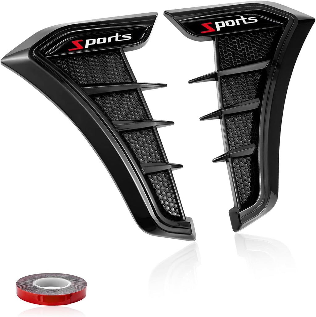 2 PCS Car Side Vent Trim, Scratch-Resistant Auto Front Fender Air Wing Vent Trim Cover, Sporty Air Flow Grille Side Marker Exterior Trims for Cars Trucks SUVs, Car Accessories (Black)