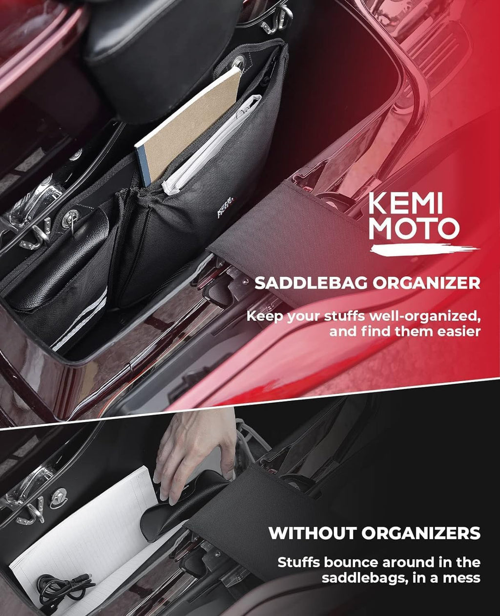 KEMIMOTO Saddle Bag Organizers 2 Pack Compatible with 2014-2023 2024 2025 Street Glide Road King Road Glide Saddlebag Organizers