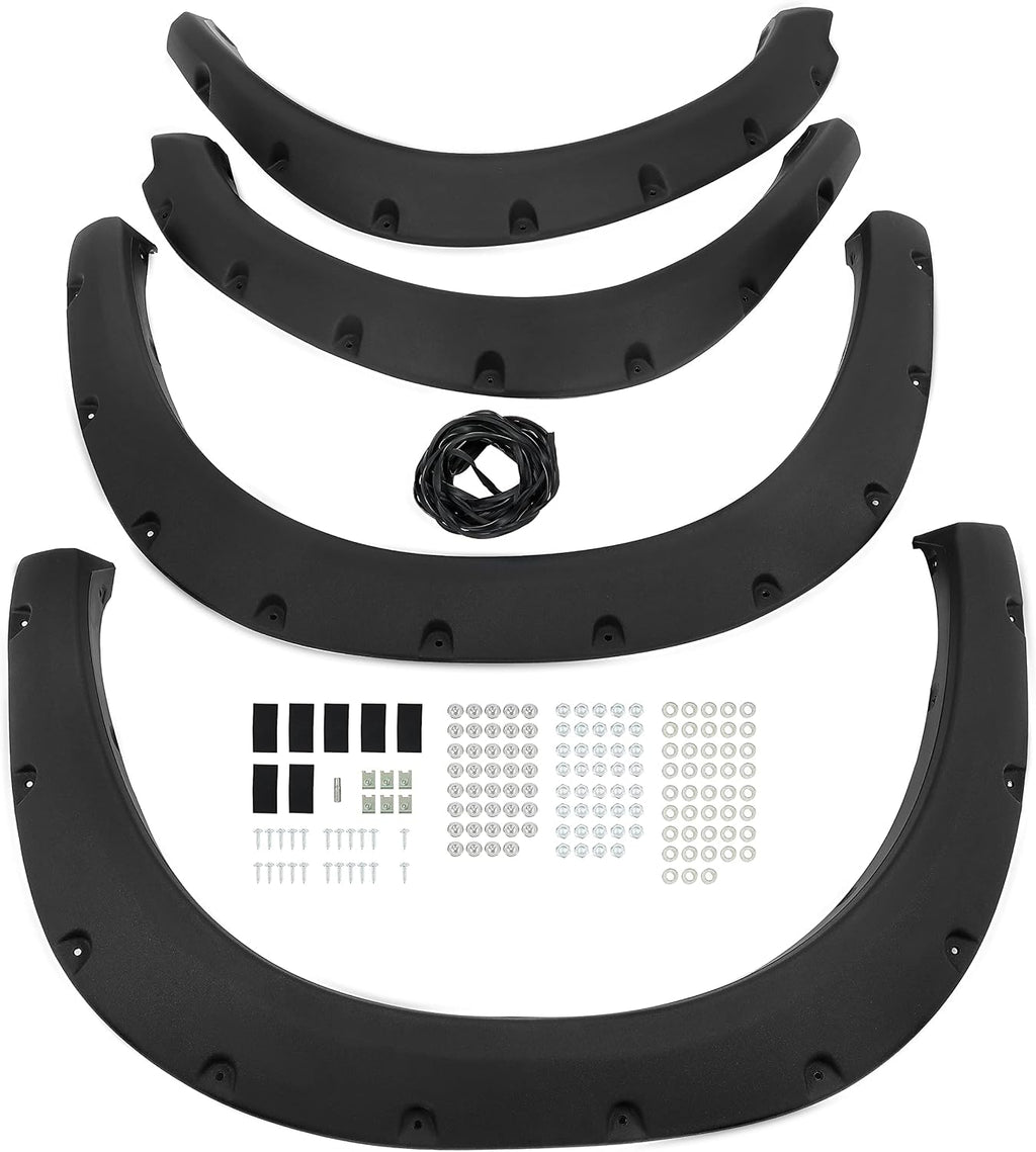 ECOTRIC Fender Flares Compatible with 2009-2010 Dodge Ram 1500/2011-2018 Ram 1500/2019-2023 Ram 1500 Classic Fleetside, Truck Wheel Flares Wheel Cover Textured Black Rivet Style 4Pcs