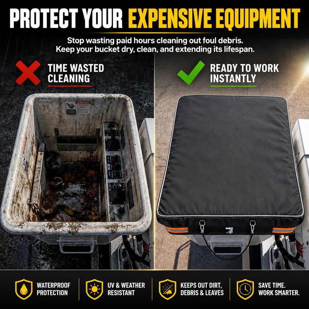Bucket Truck Cover Fits 1 Man Vinyl Bucket 28" x 28" Edge to Edge, Heavy Duty 1200D Waterproof Aerial Bucket Cover, Tear Resistant Bucket Truck Accessories with Cam Buckle Strap, Black