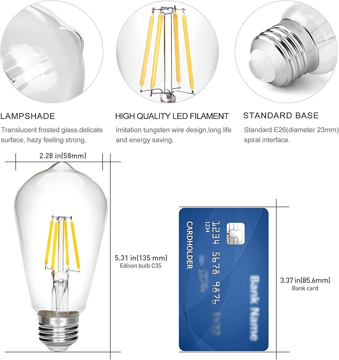 LED Edison Bulb 4W, Antique 40W Vintage Edison Bulb, E26 Light Bulb Non - Image 2