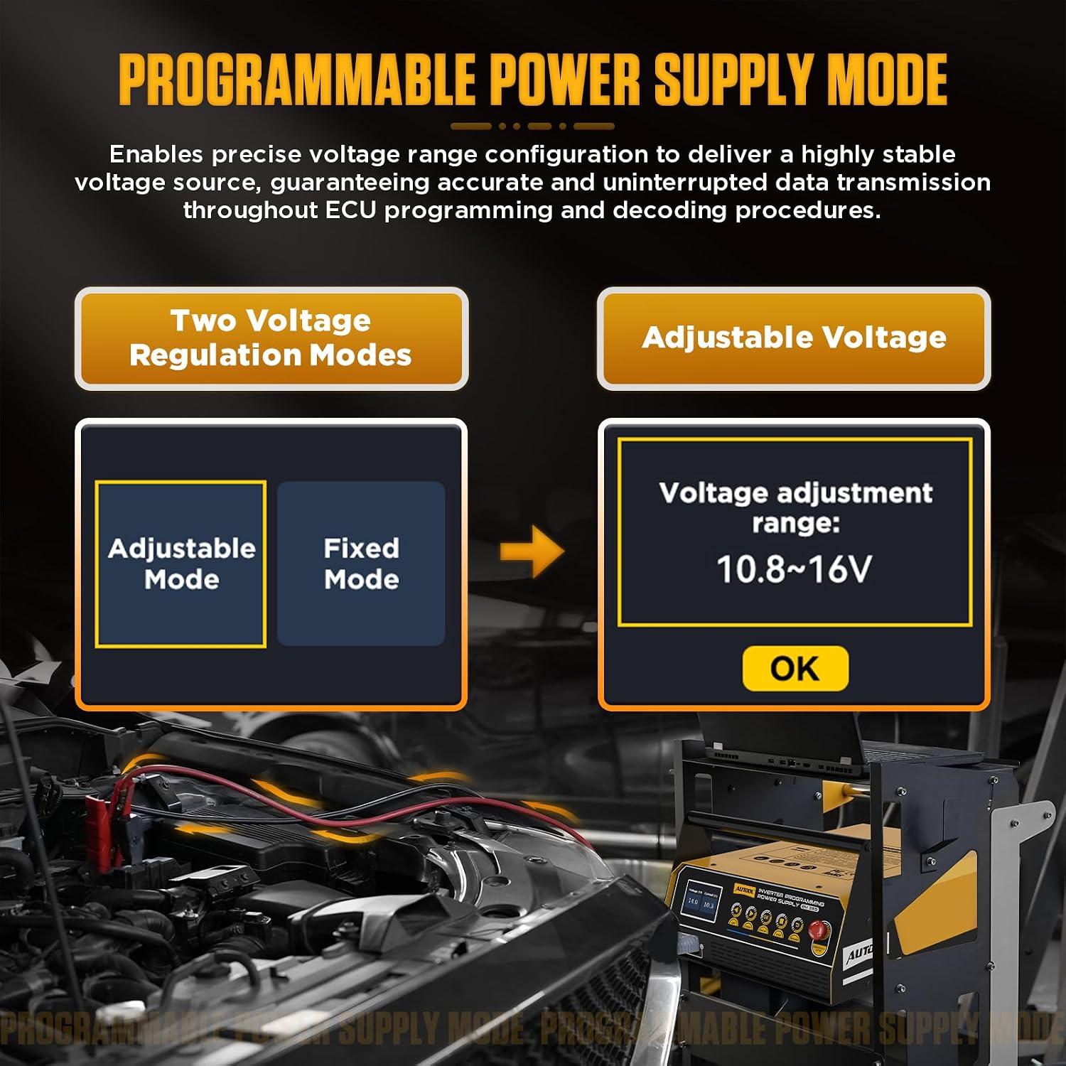AUTOOL EM365 Inverter Programming Power Supply, Power Inverter for Car, 12V Automotive Battery Maintainer with 400A Rated Current, Adjustable 10.8-15V, Multi-Protection