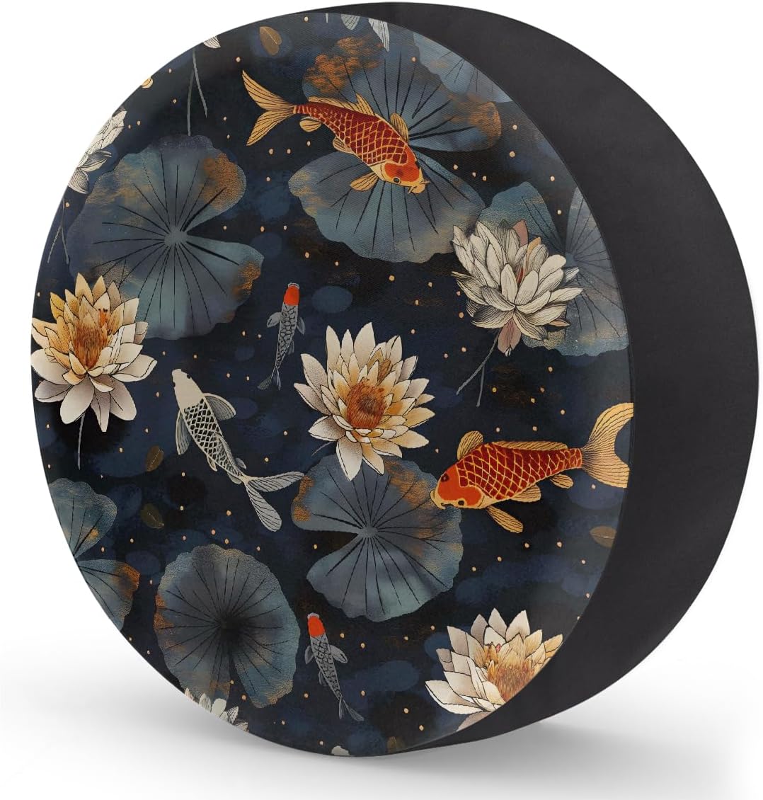 Rv Spare Tire Cover Wheel Lotus Fish Art Tire Covers Wheel Protectors Universal Fit for Camper RV SUV Truck Travel Trailer Accessories Waterproof Cover 15 inch for Diameter 27-29in