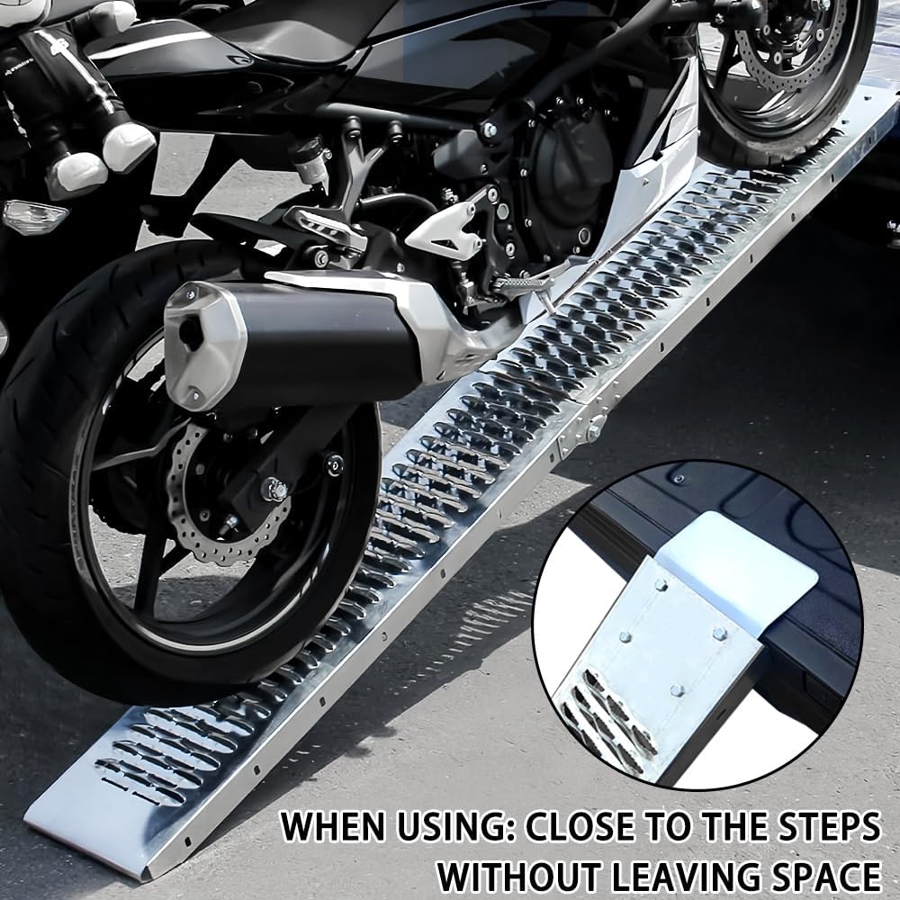 Alloy Steel Motorcycle Ramp, 750 Lbs Capacity, 78in Folding Loading Ramp with Load Straps for Pickup Trucks, Motorcycles, ATVs, UTVs, Lawn Mowers, Dirt Bikes (1)