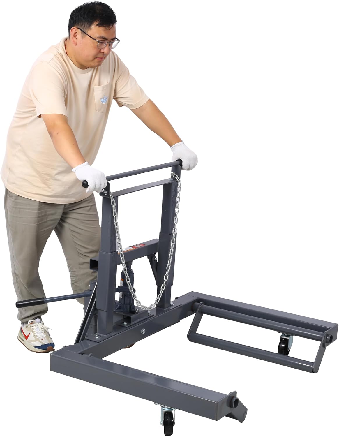 1500 lb Dual Wheel Dolly with Built-in Jack, Adjustable Height for Large Trucks, 3 Swivel Casters, 5ft Chain for Secure Transport