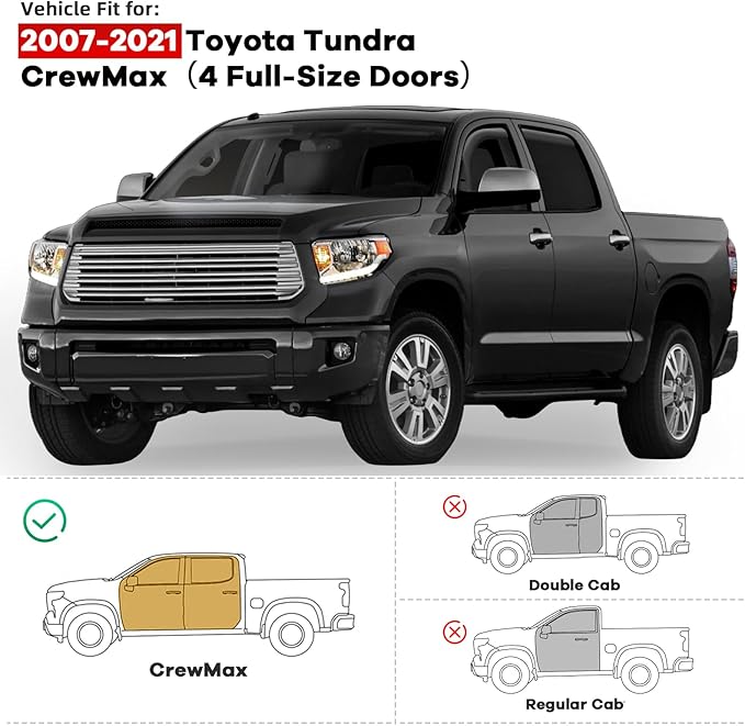 4PCS in Channel Rain Guards for Toyota Tundra Crew Max 2007 2008 2009 2010 2011 - Image 2