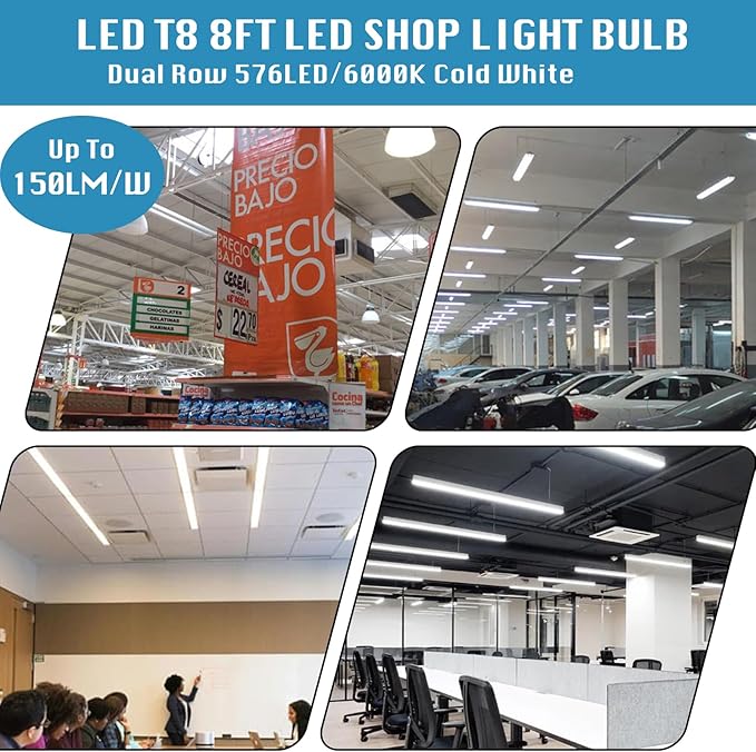 12-Pack, 8 Foot LED Bulbs, 100W 15000lm 6000K Cold White, Super Bright - Image 5