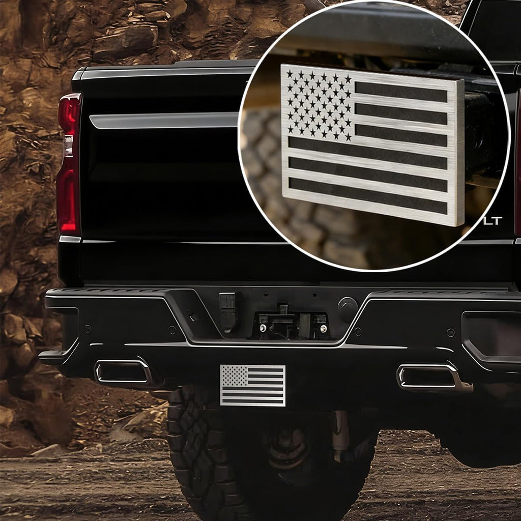 Synrroe 2" Heavy Duty Stainless Steel Flag Hitch Cover, Car Wash Safe | Brushed Stainless Steel Flag, Aluminum Base, Mechanically Fastened, Won't Rust or Peel, 5/8" Stainless Pin