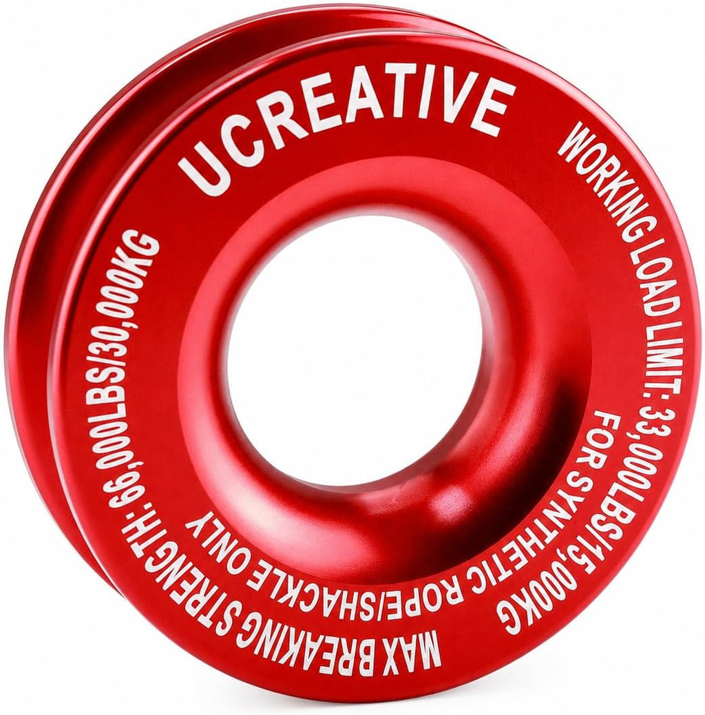 Ucreative Winch Snatch Recovery Ring 66,000 lbs for Soft Shackle and Synthetic Rope for ATV UTV SUV Truck Off-Road Vehicle Recovery Red
