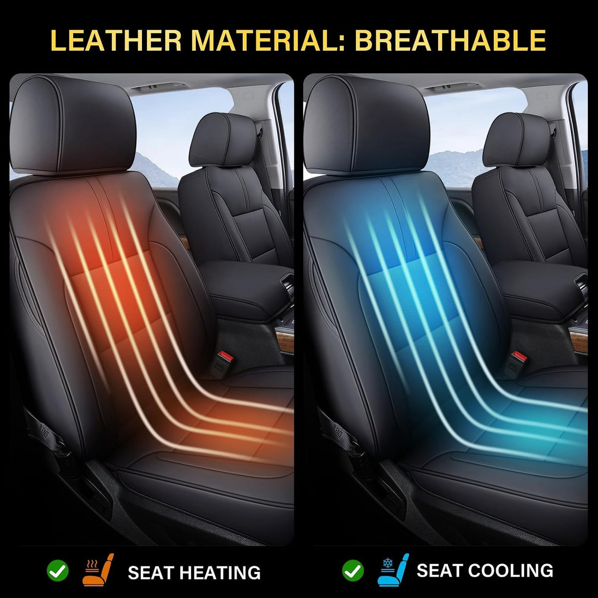 coverado chevy silverado seat covers, faux leather seat showing dimensions