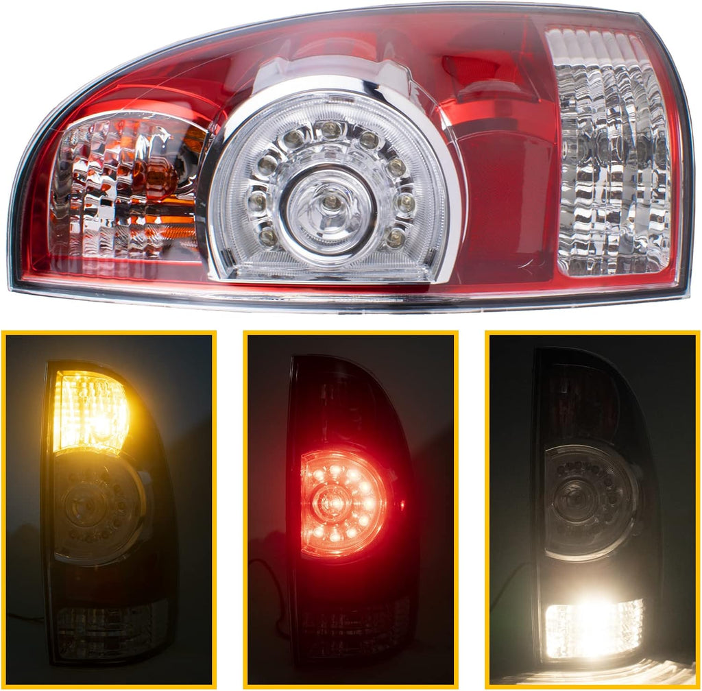 Boine Tail Light Left Driver Side Tail Light Compatible With 2005-2015 Toyota Tacoma Pickup Rear Light Brake Lamps LED Lens Bulb and Harness Included (Left Driver Side)