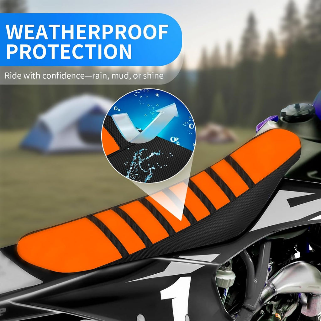 Dirt Bike Seat Cover Compatible with Tuttio, Motorcycle Universal Seat Cover, Soft Ribbed Covers, Non-Slip Rubber with Black Stripe, Easy to Install, for Dirt Bike and Motocross (Orange)