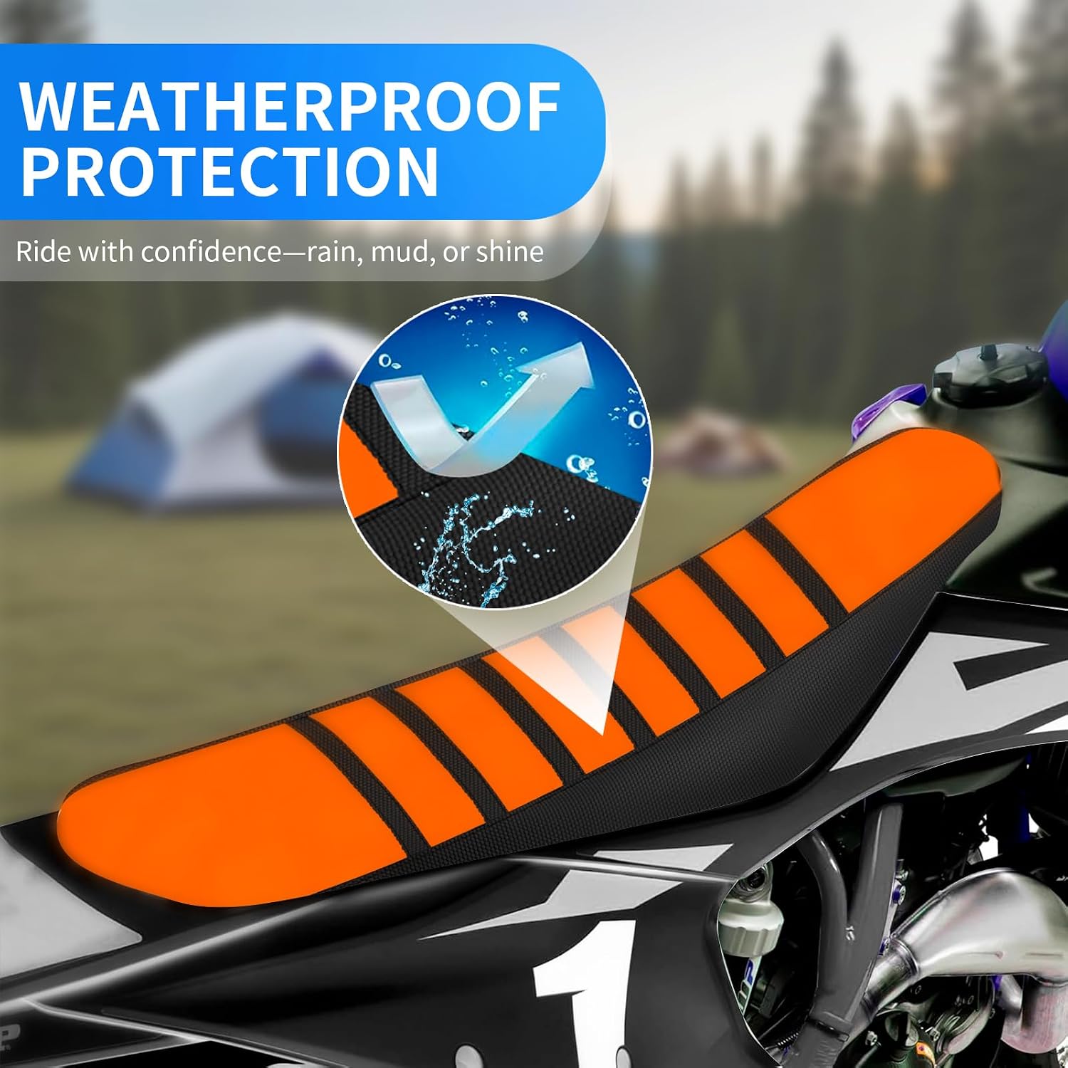 Dirt Bike Seat Cover Compatible with Tuttio, Motorcycle Universal Seat Cover, Soft Ribbed Covers, Non-Slip Rubber with Black Stripe, Easy to Install, for Dirt Bike and Motocross (Orange)