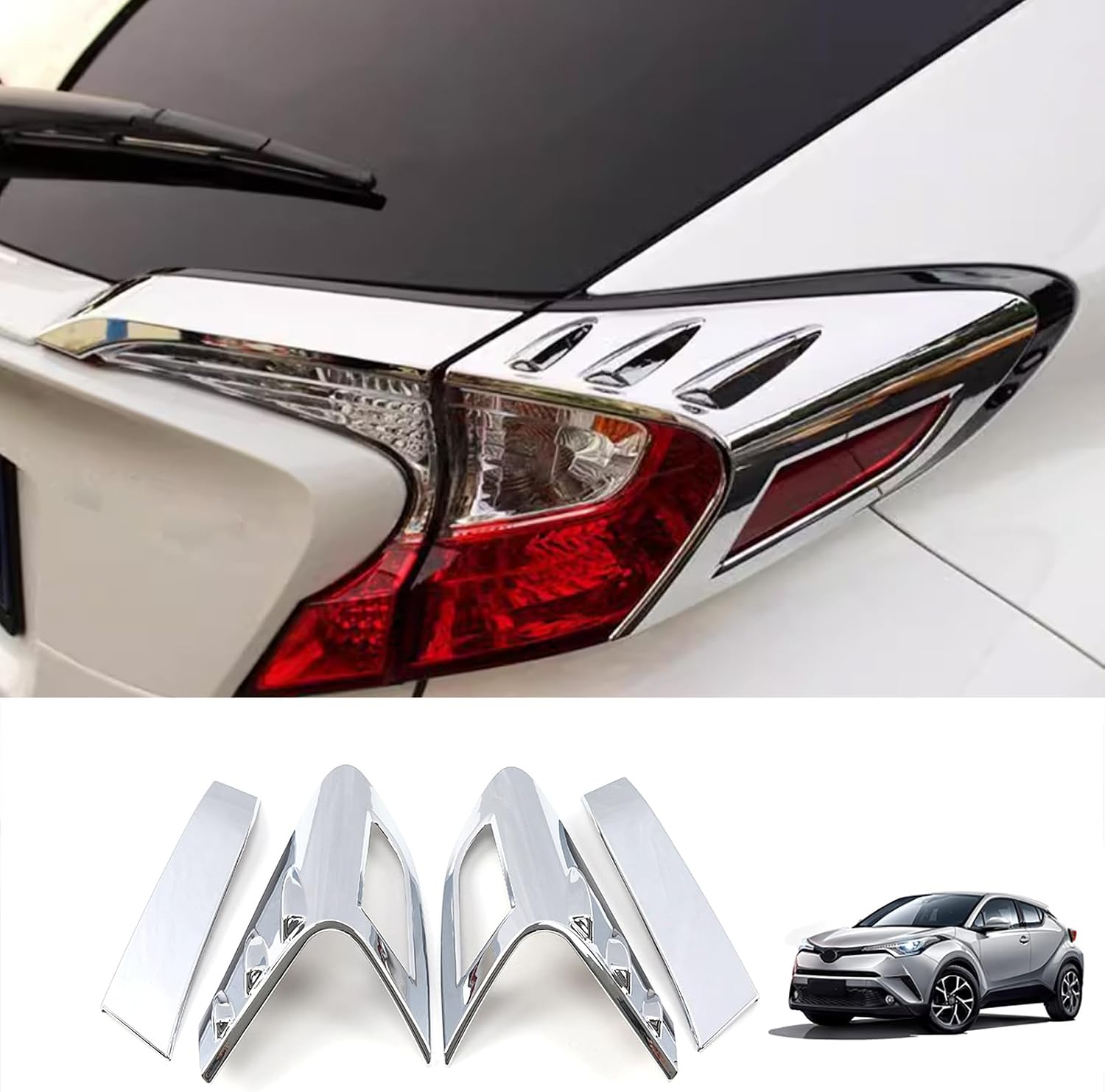 Car Accessories Tail Light Lamp Cover Frame Decor Trim (Chrome) Fit for Toyota C-HR CHR 2018 2019 2020 2021 2022 2023 ABS 4 PCS